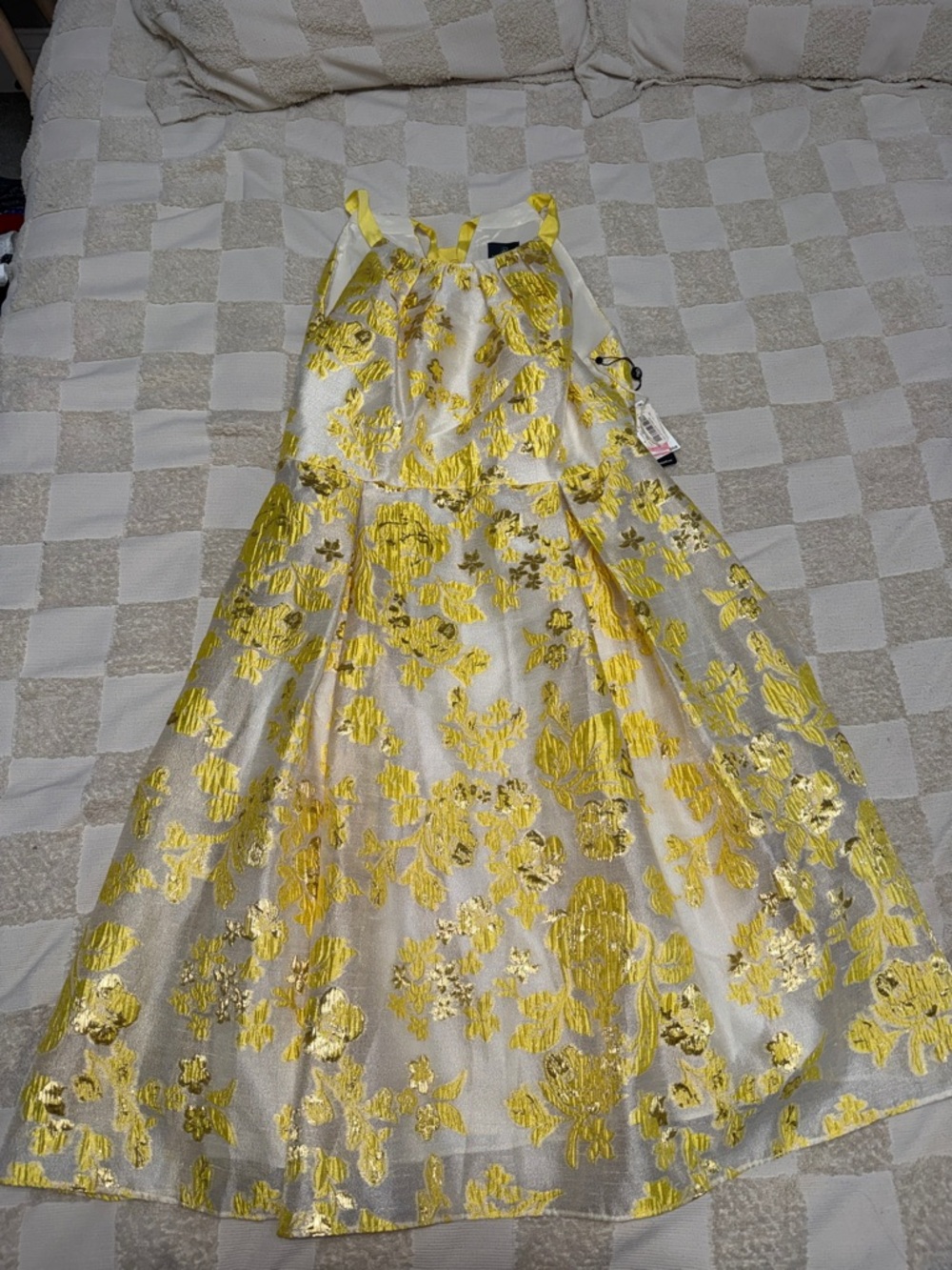 NWT Adrianna Papell Yellow Floral Jacquard‎ Strappy Midi Dress size 16
